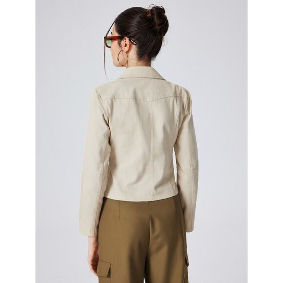 CIDER Beige Notched Collar Crop Cotton Blazer - Picture 2 of 10